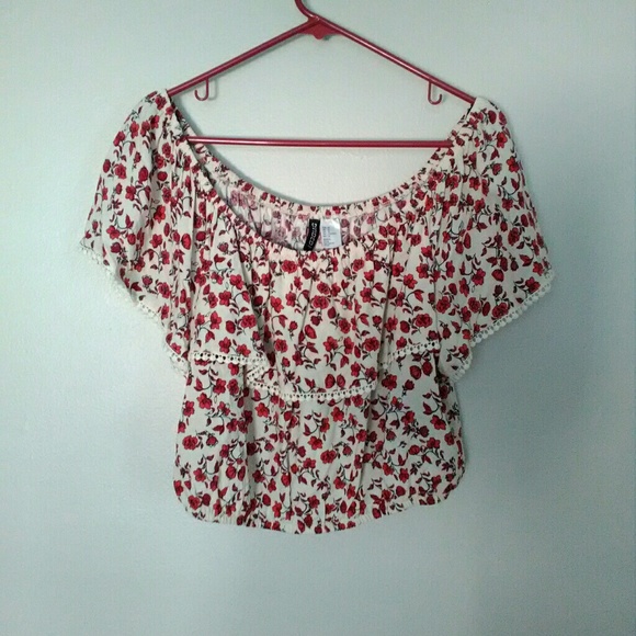 H&M off the shoulder floral crop top - Picture 1 of 5